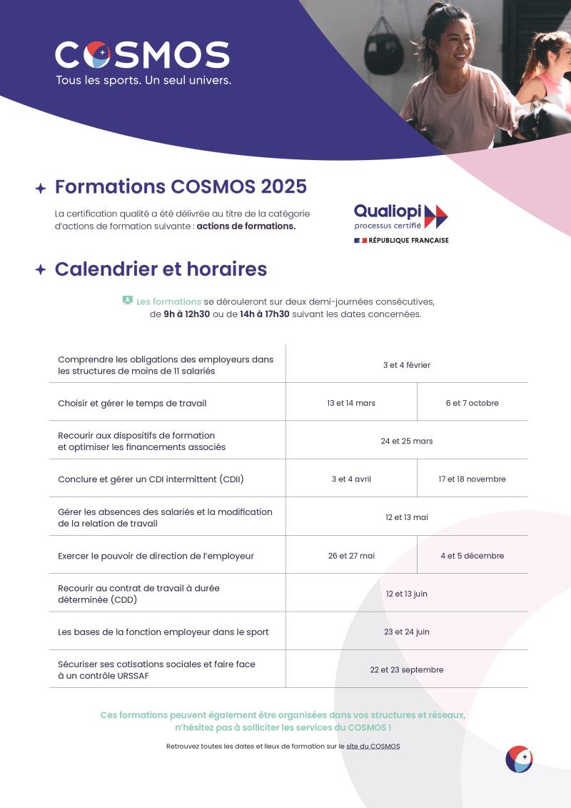 Calendrier formations 2025