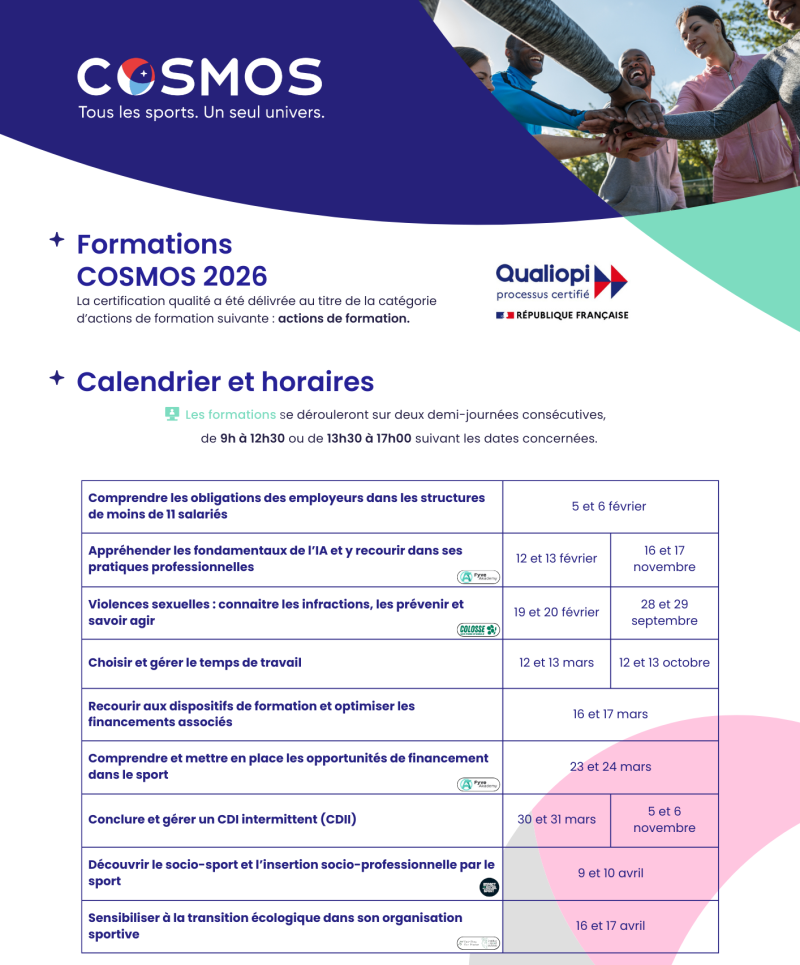 Calendrier formations 2026